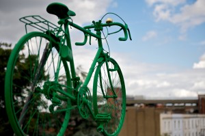 Green painted racing bike overlooks Gravesend